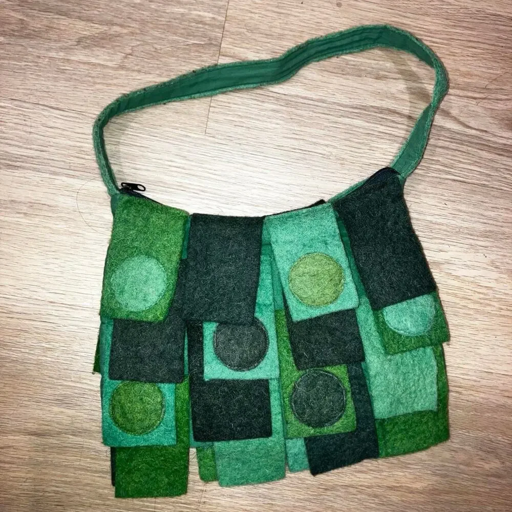 Vintage 90s y2k polka dot fringe felt bag mini purse